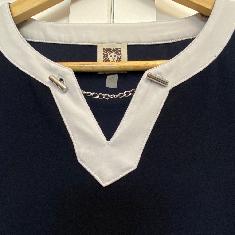*FINAL Price* Anne Klein tunic length blouse navy with metal collar detail